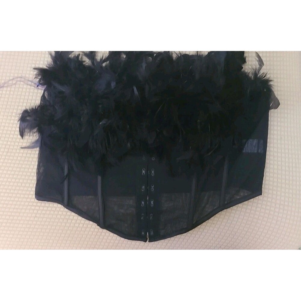Fashion Nova Black Feather Sleeveless Strapless Corset Bustier Crop Top Size 1XL